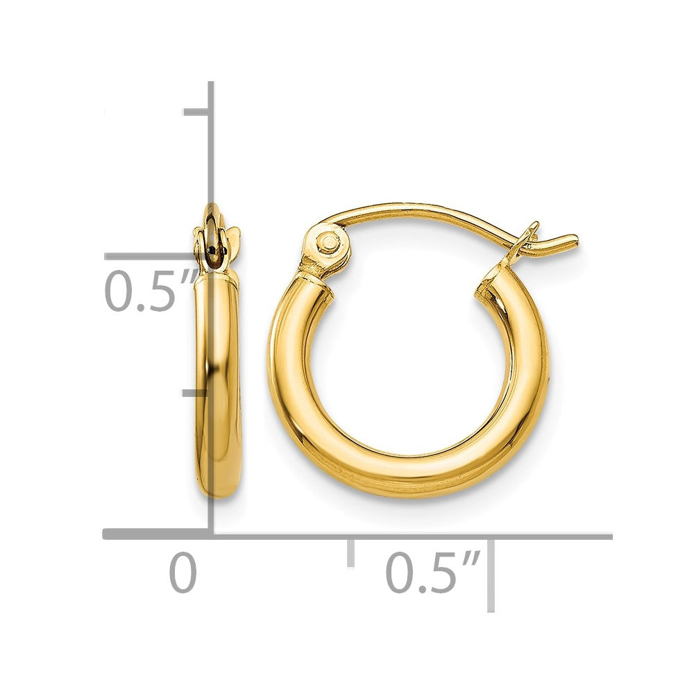 10K Polished 2mm Lightweight Tube Hoop Earrings