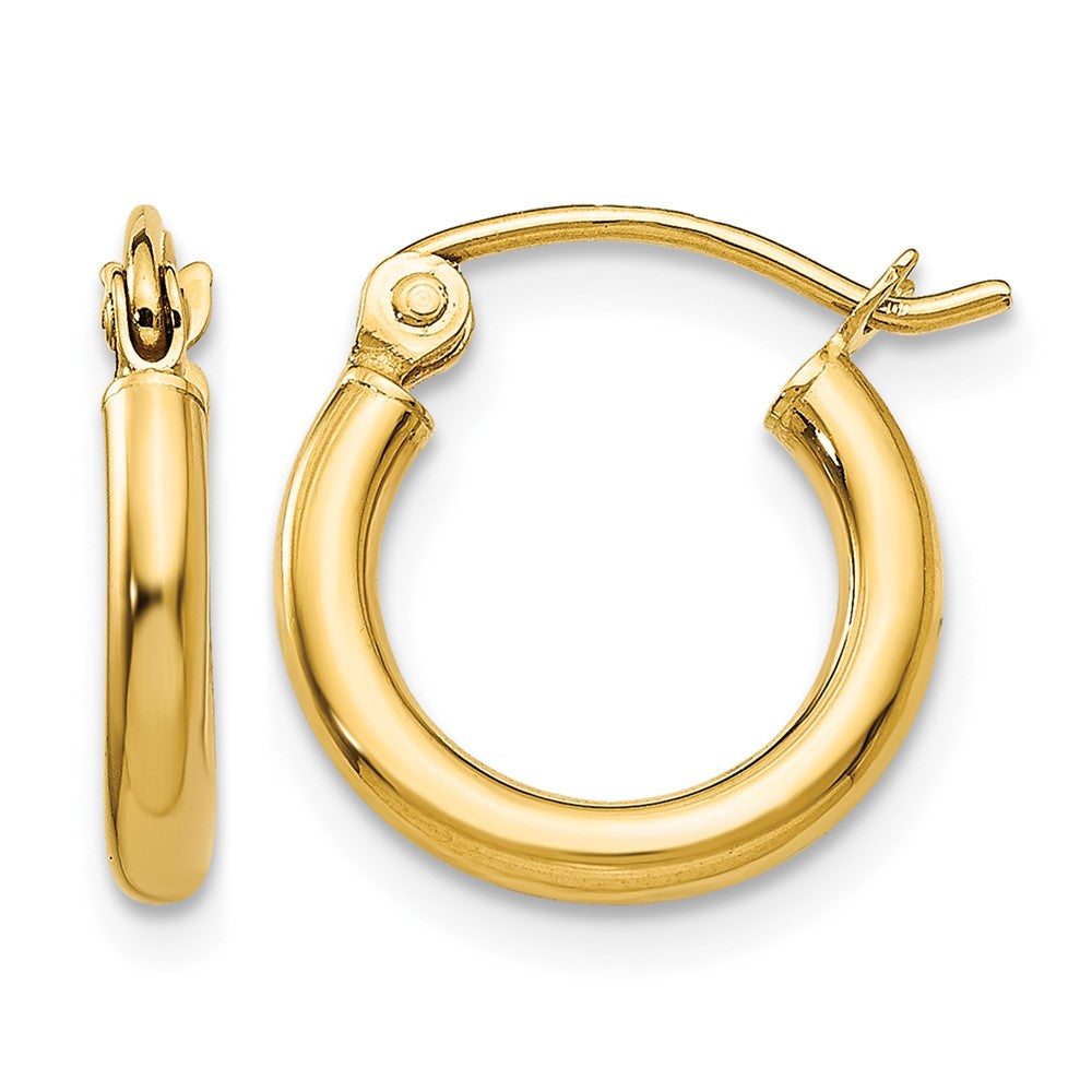 10K Polished 2mm Lightweight Tube Hoop Earrings