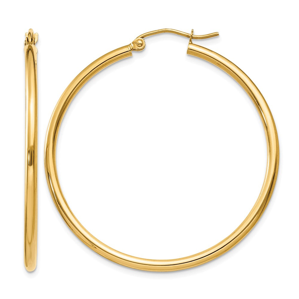 10K Polished 2mm Lightweight Tube Hoop Earrings
