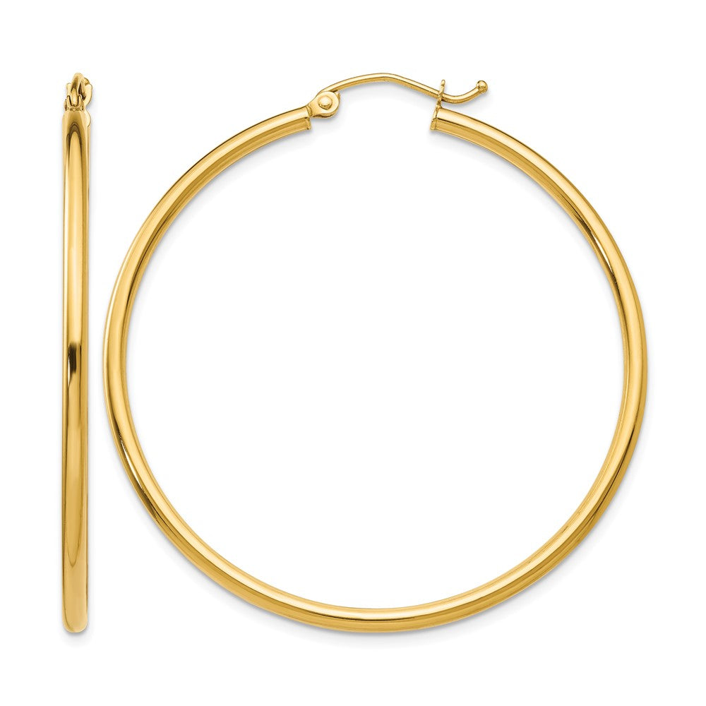 10K Polished 2mm Lightweight Tube Hoop Earrings