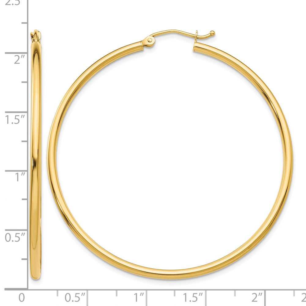 10K Polished 2mm Lightweight Tube Hoop Earrings