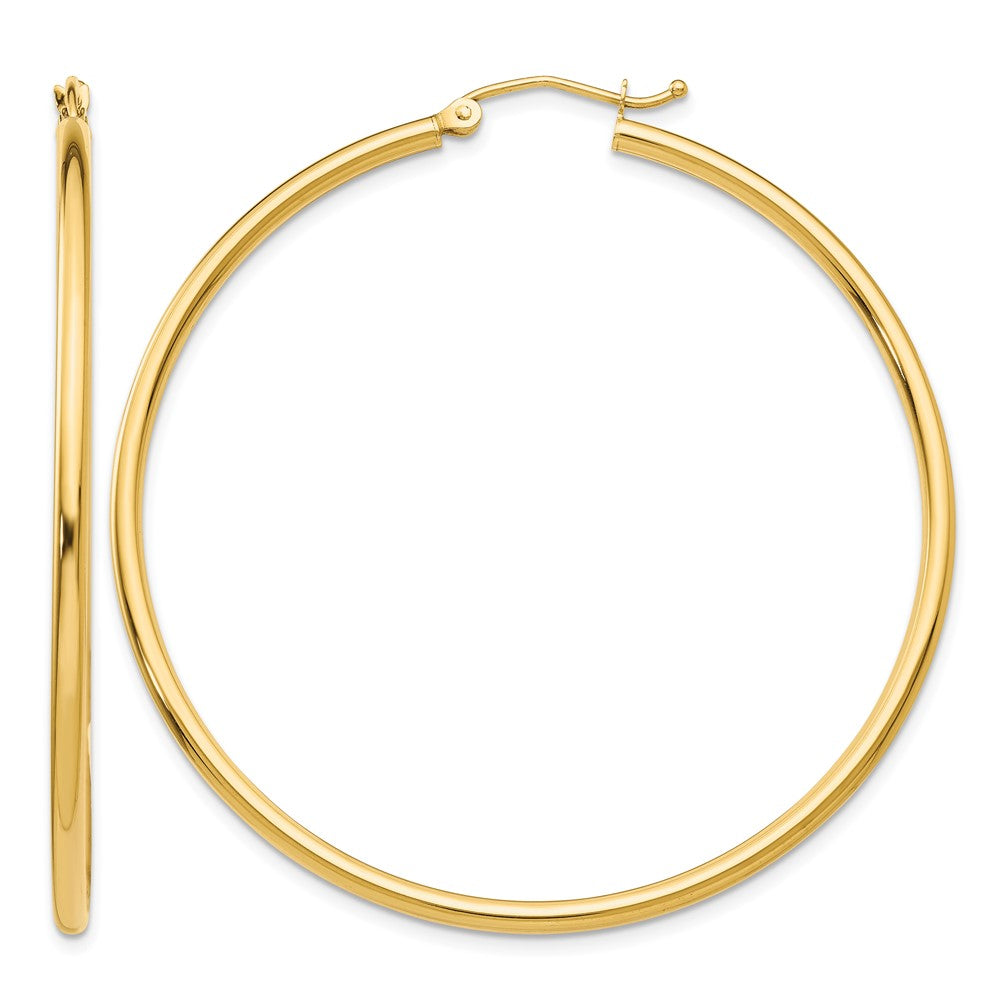 10K Polished 2mm Lightweight Tube Hoop Earrings