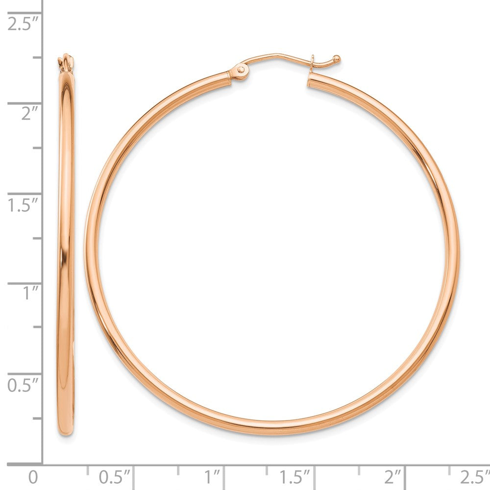 10k Rose Gold Polished 2mm Lightweight Tube Hoop Earrings