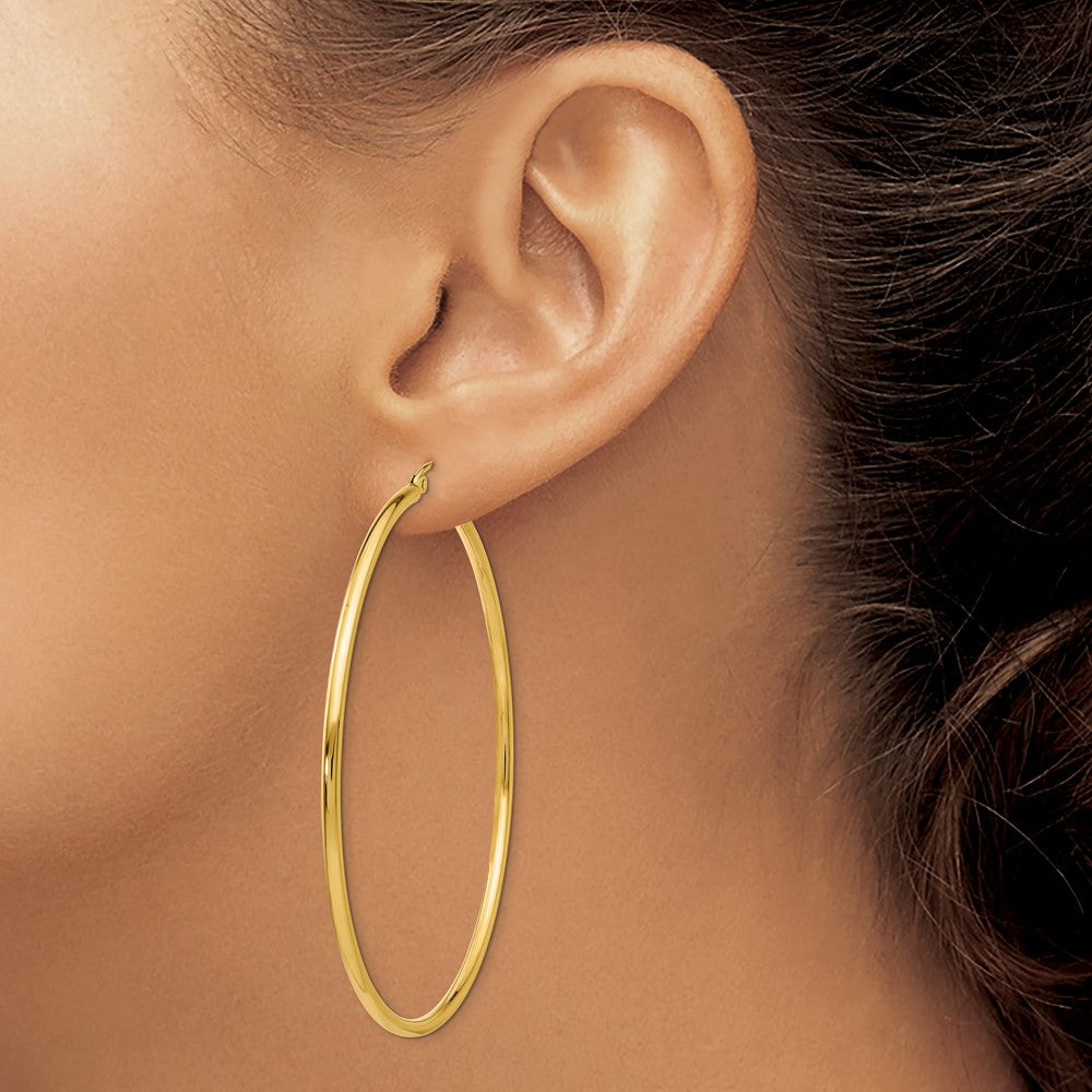 10K Polished 2mm Tube Hoop Earrings