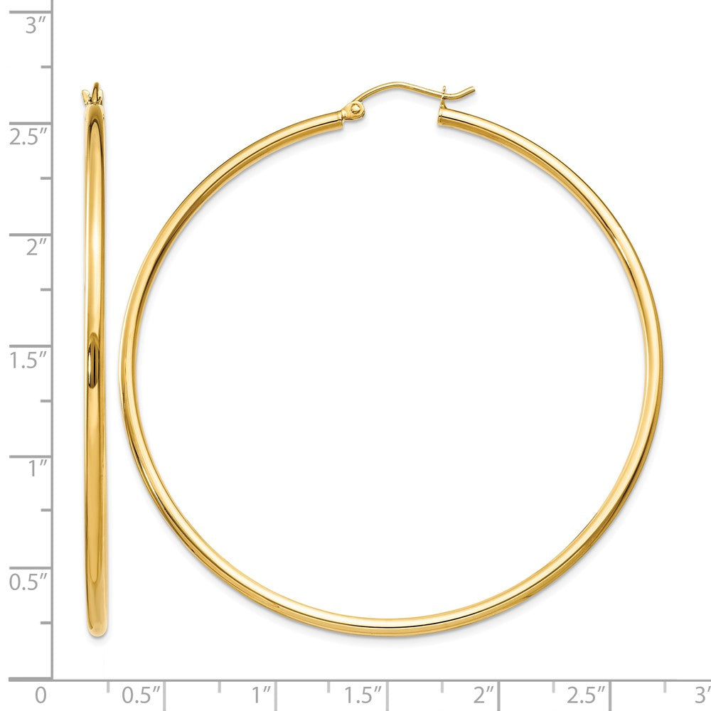 10K Polished 2mm Lightweight Tube Hoop Earrings