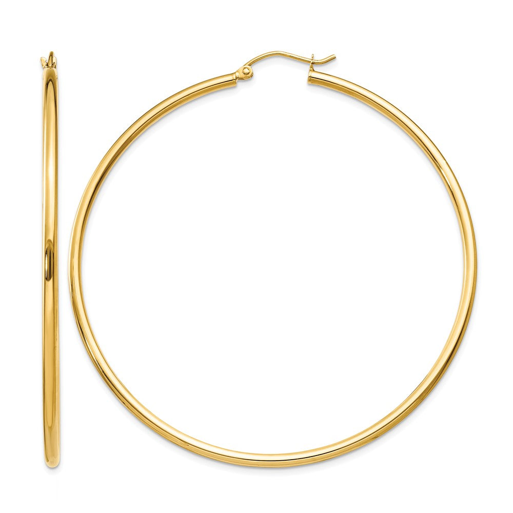 10K Polished 2mm Lightweight Tube Hoop Earrings