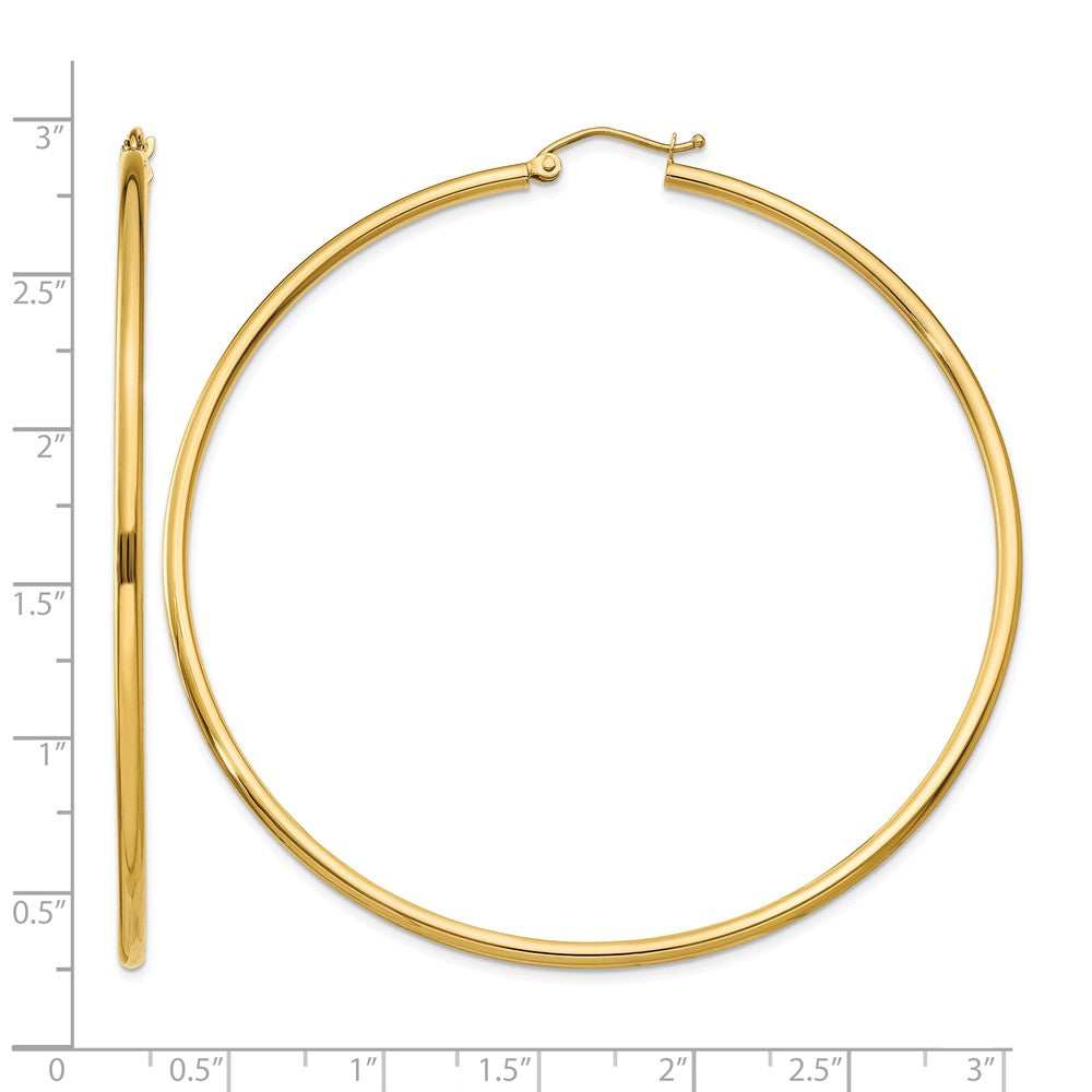 10K Polished 2mm Tube Hoop Earrings