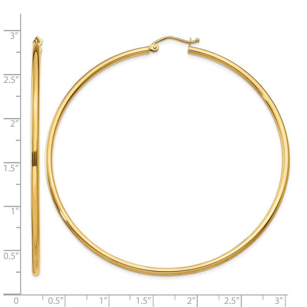 10K Polished 2mm Lightweight Tube Hoop Earrings