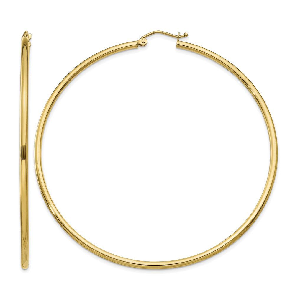 10K Polished 2mm Lightweight Tube Hoop Earrings