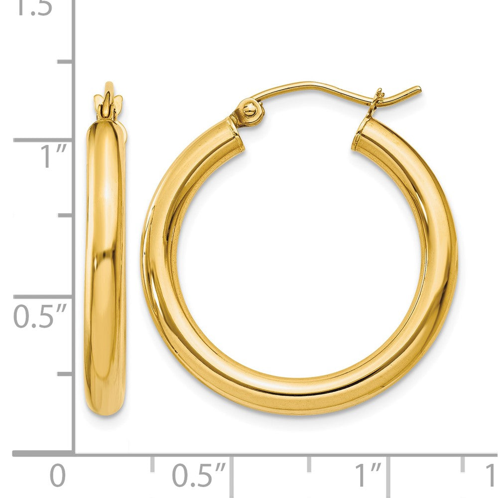 10K Polished 3mm Tube Hoop Earrings