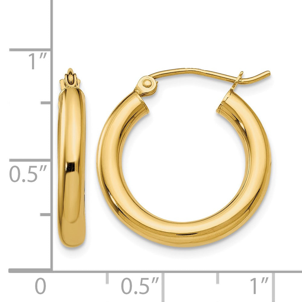 10K Polished 3mm Tube Hoop Earrings