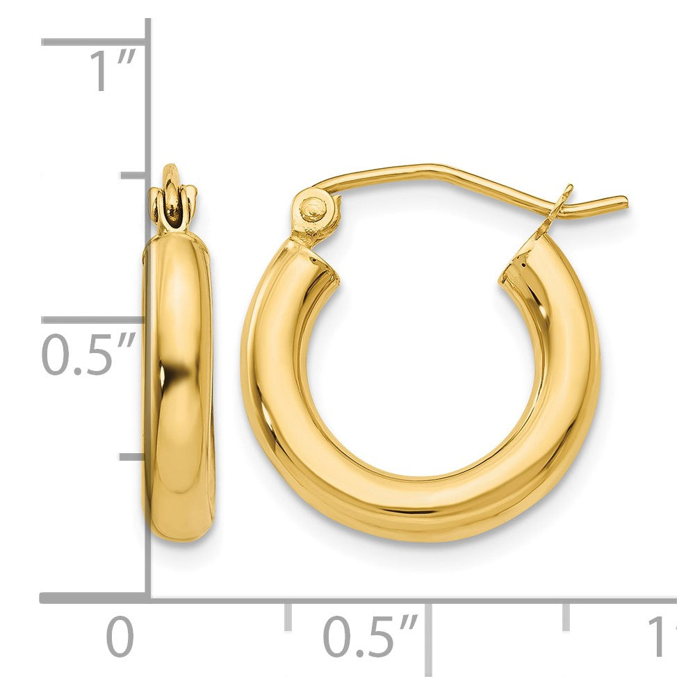 10K Polished 3mm Tube Hoop Earrings