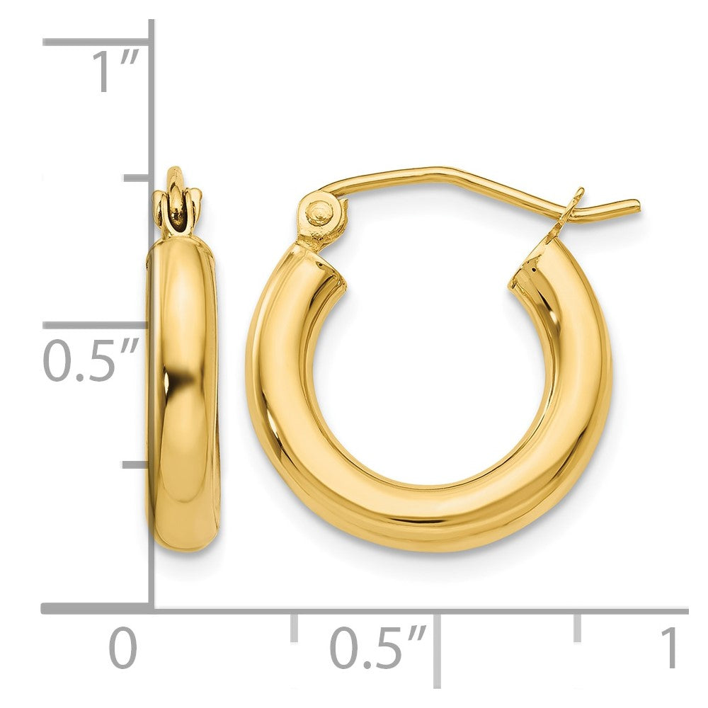 10k Polished 3mm Lightweight Tube Hoop Earrings