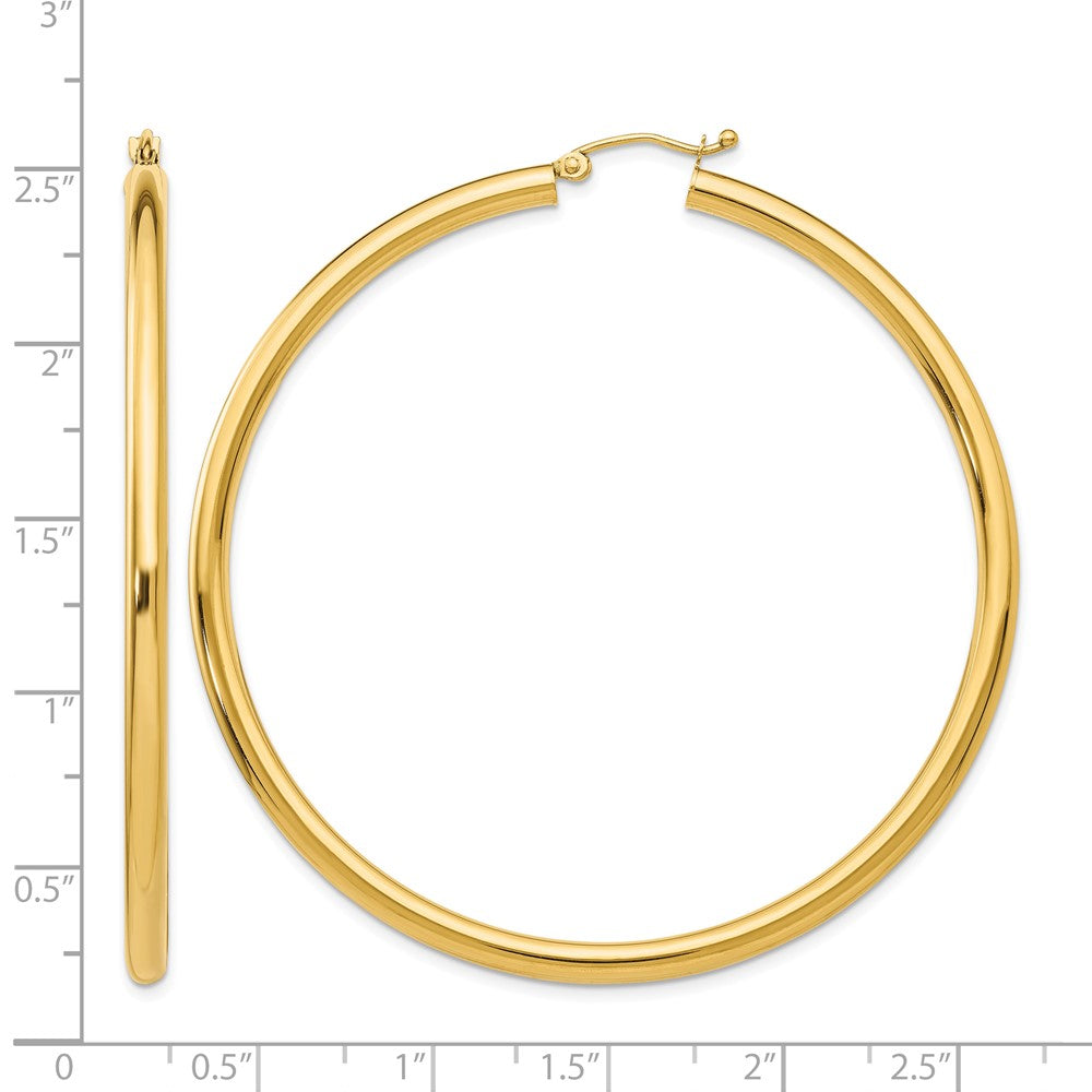 10K Polished 3mm Tube Hoop Earrings