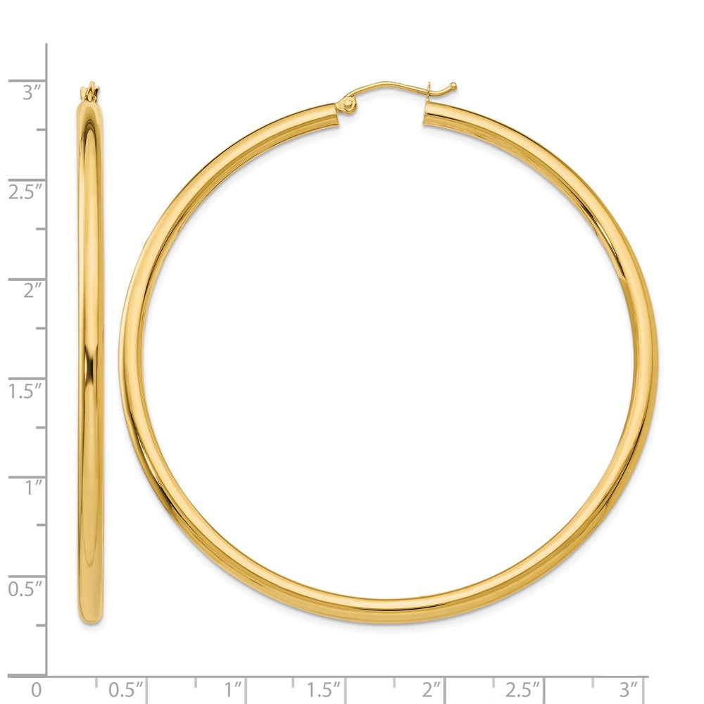 10K Polished 3mm Tube Hoop Earrings