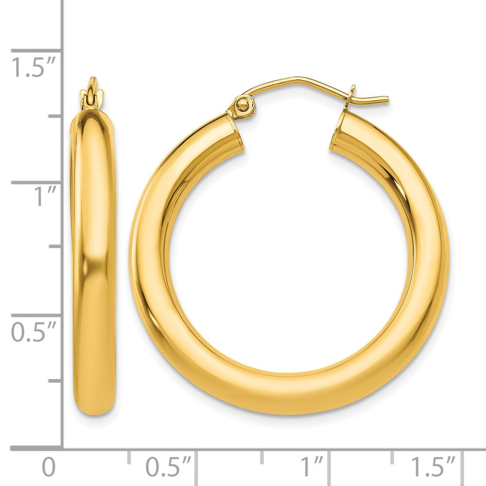 10K Polished 4mm Tube Hoop Earrings