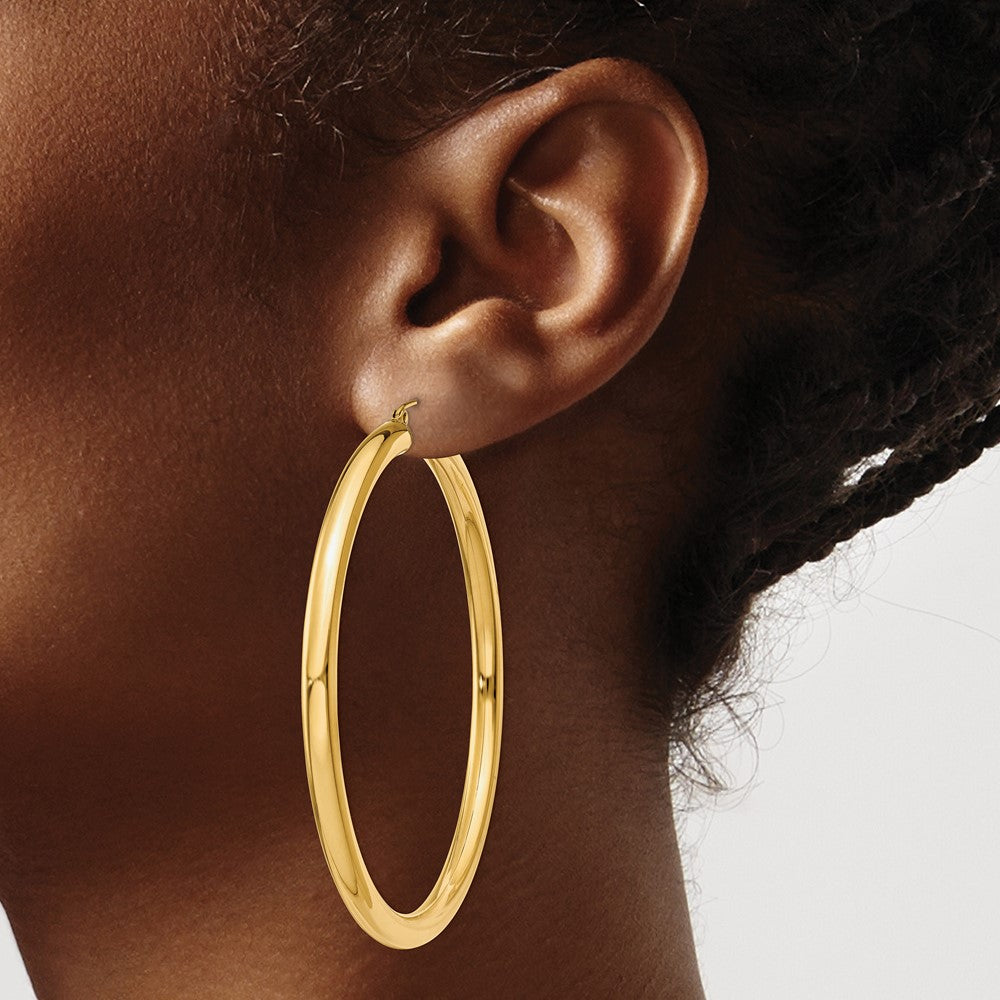 10K Polished 4mm Tube Hoop Earrings