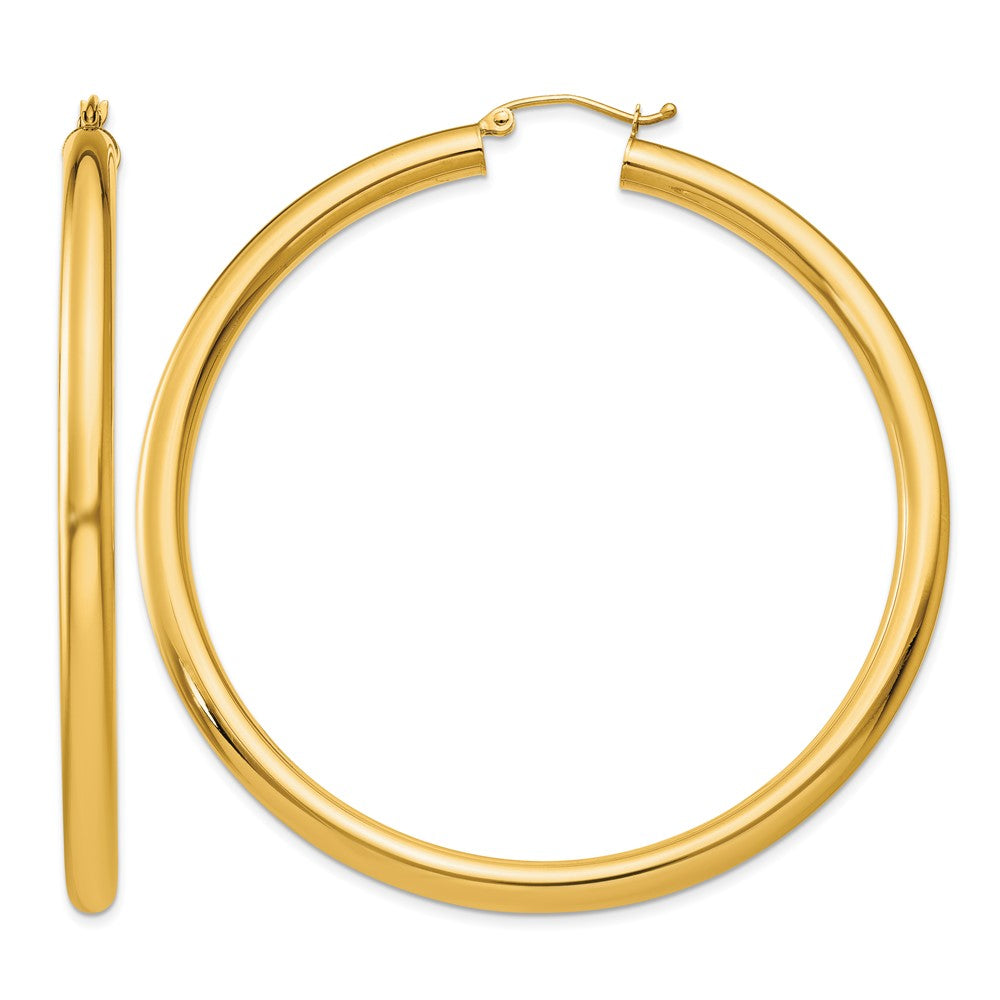 10K Polished 4mm Tube Hoop Earrings