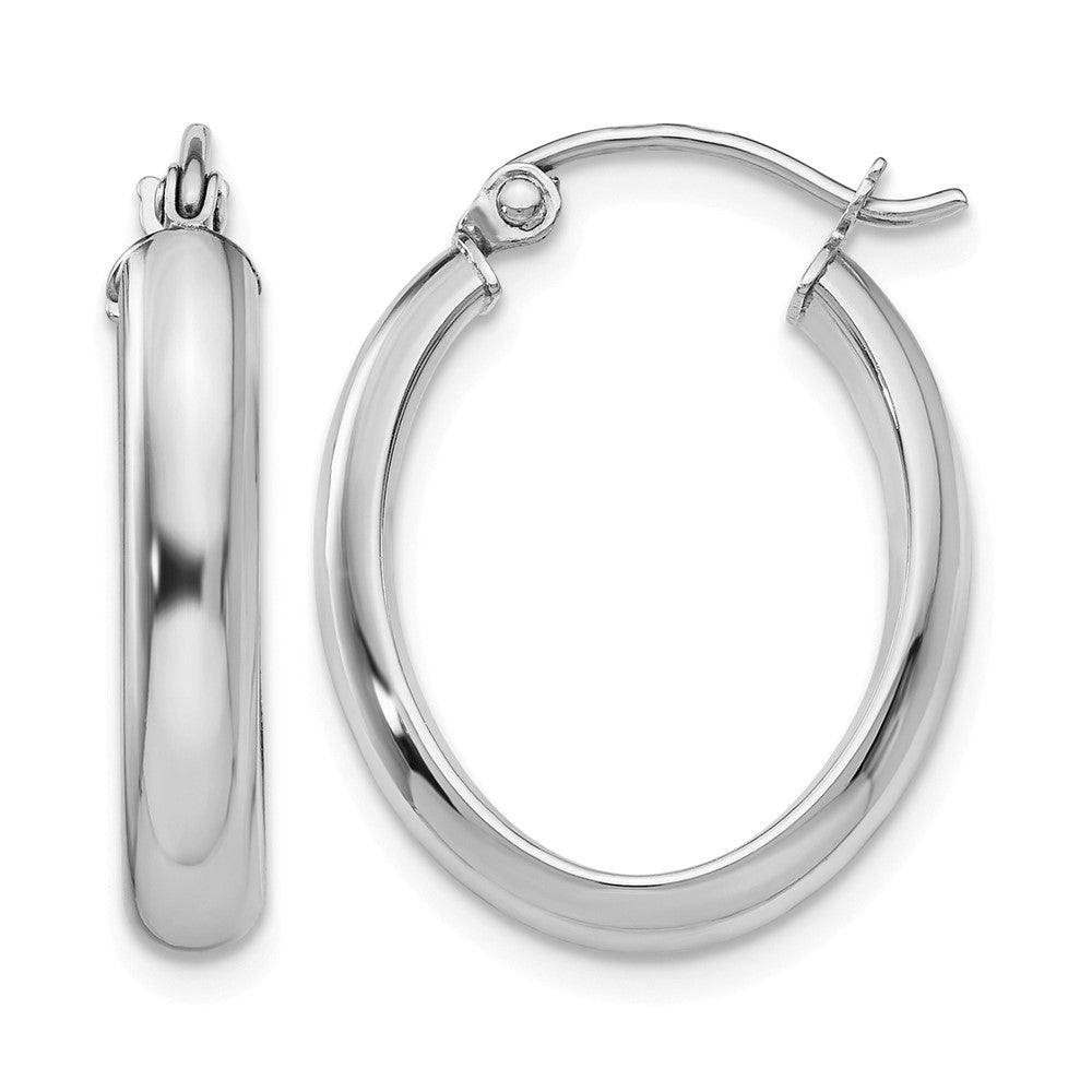 10k White Gold Polished 3.5mm Oval Hoop Earrings
