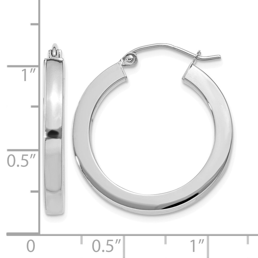 10k White Gold 3mm Polished Square Tube Hoop Earrings
