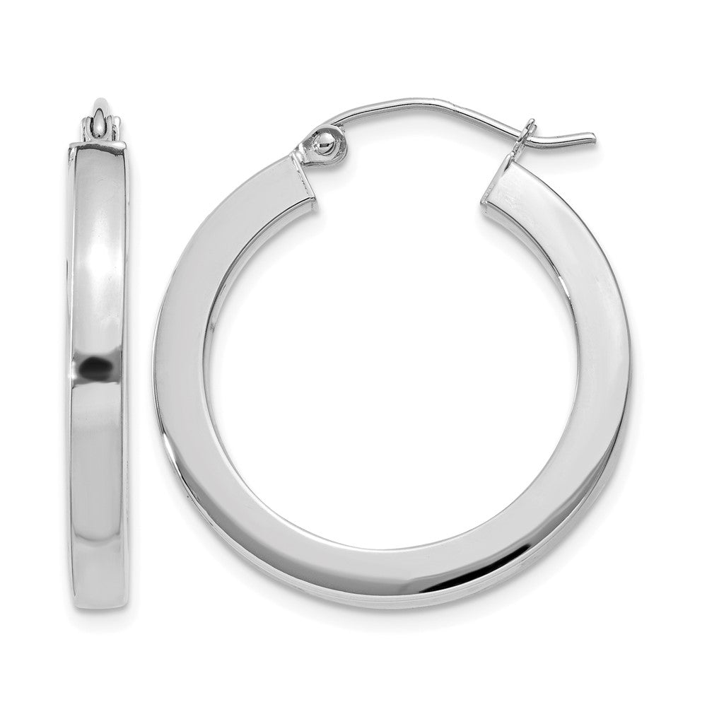 10k White Gold 3mm Polished Square Tube Hoop Earrings