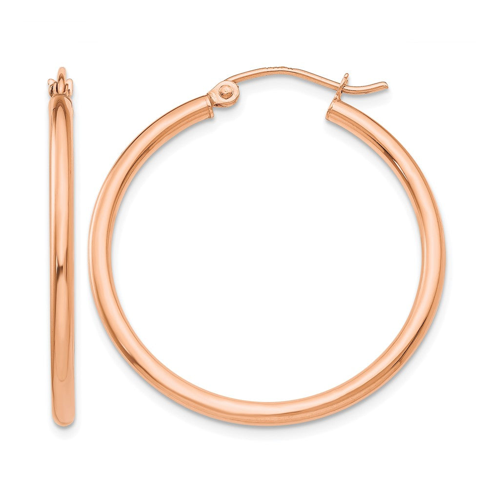 10K Rose Gold Polished 2mm Tube Hoop Earrings