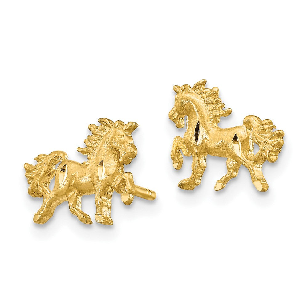 10k Satin Diamond-cut Unicorn Post Earrings