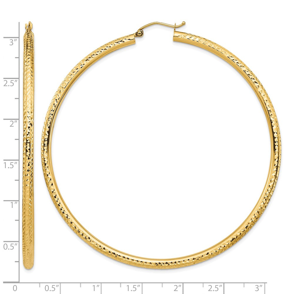 10k Lightweight 3mm Diamond-cut Hoop Earrings