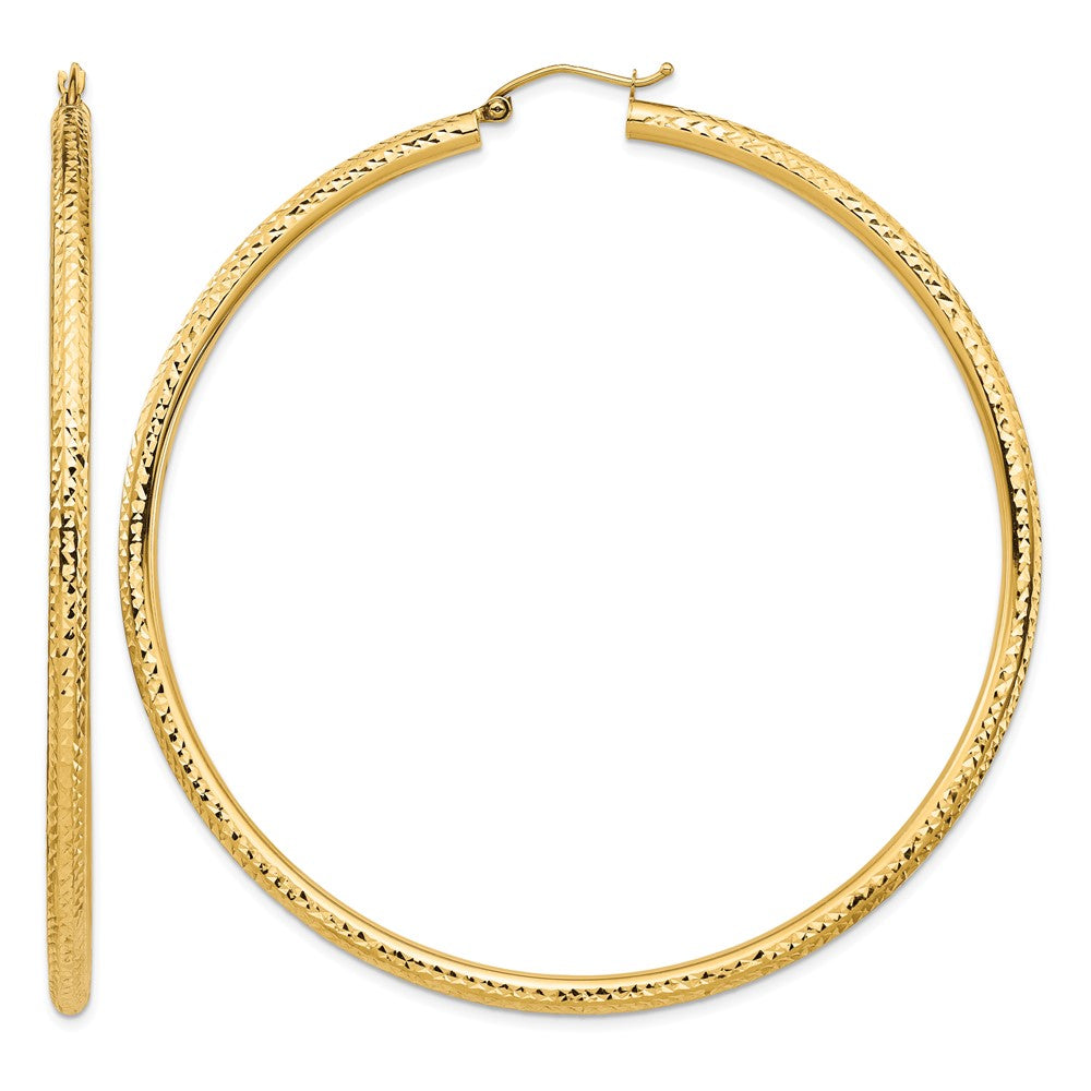 10k Lightweight 3mm Diamond-cut Hoop Earrings