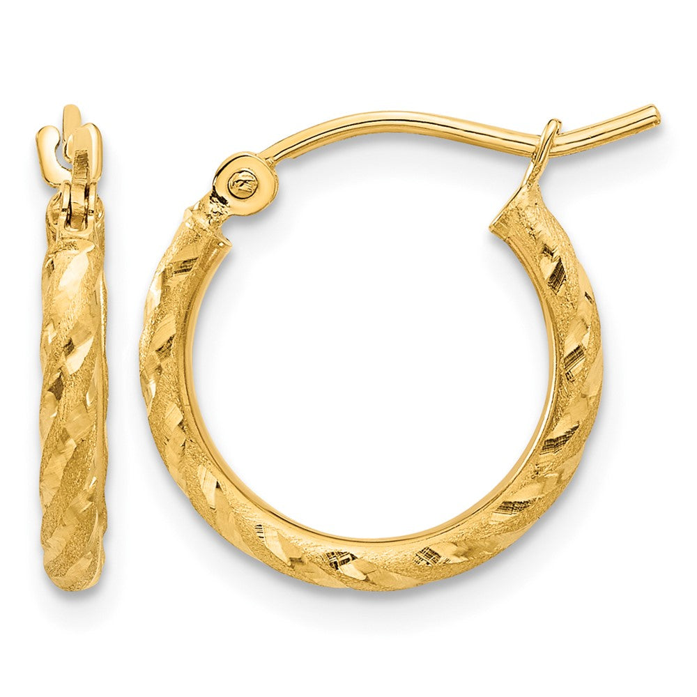 10k Polished and Satin D/C 2.00mm Hoop Earrings