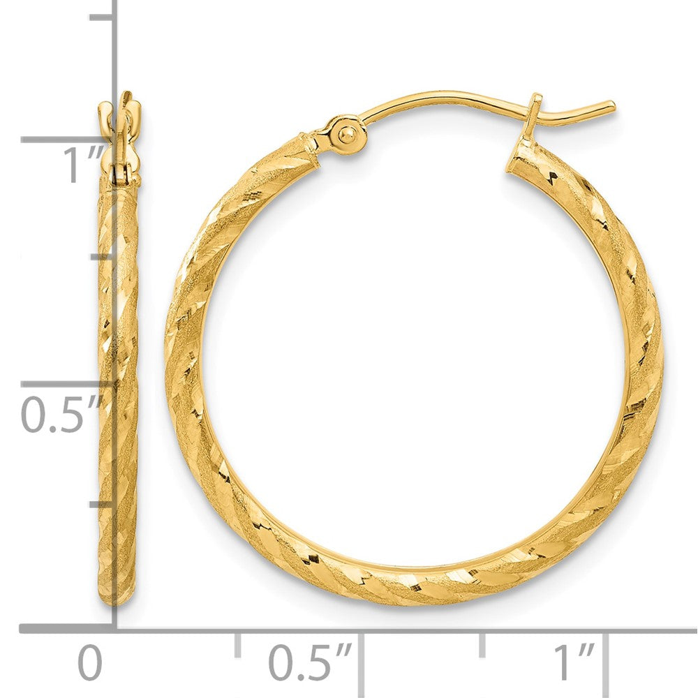 10k Polished and Satin D/C 2.05mm Hoop Earrings