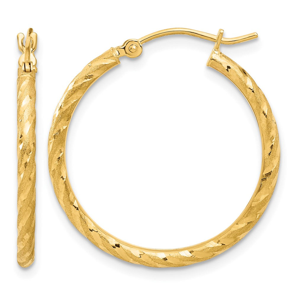 10k Polished and Satin D/C 2.05mm Hoop Earrings