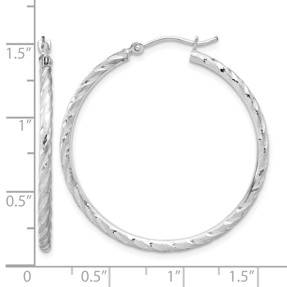 10k White Gold Polished and Satin D/C 2.00mm Hoop Earrings