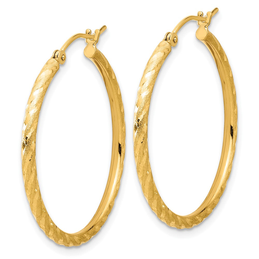 10k Polished and Satin D/C 2.00mm Hoop Earrings