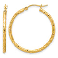 10k Polished and Satin D/C 2.00mm Hoop Earrings