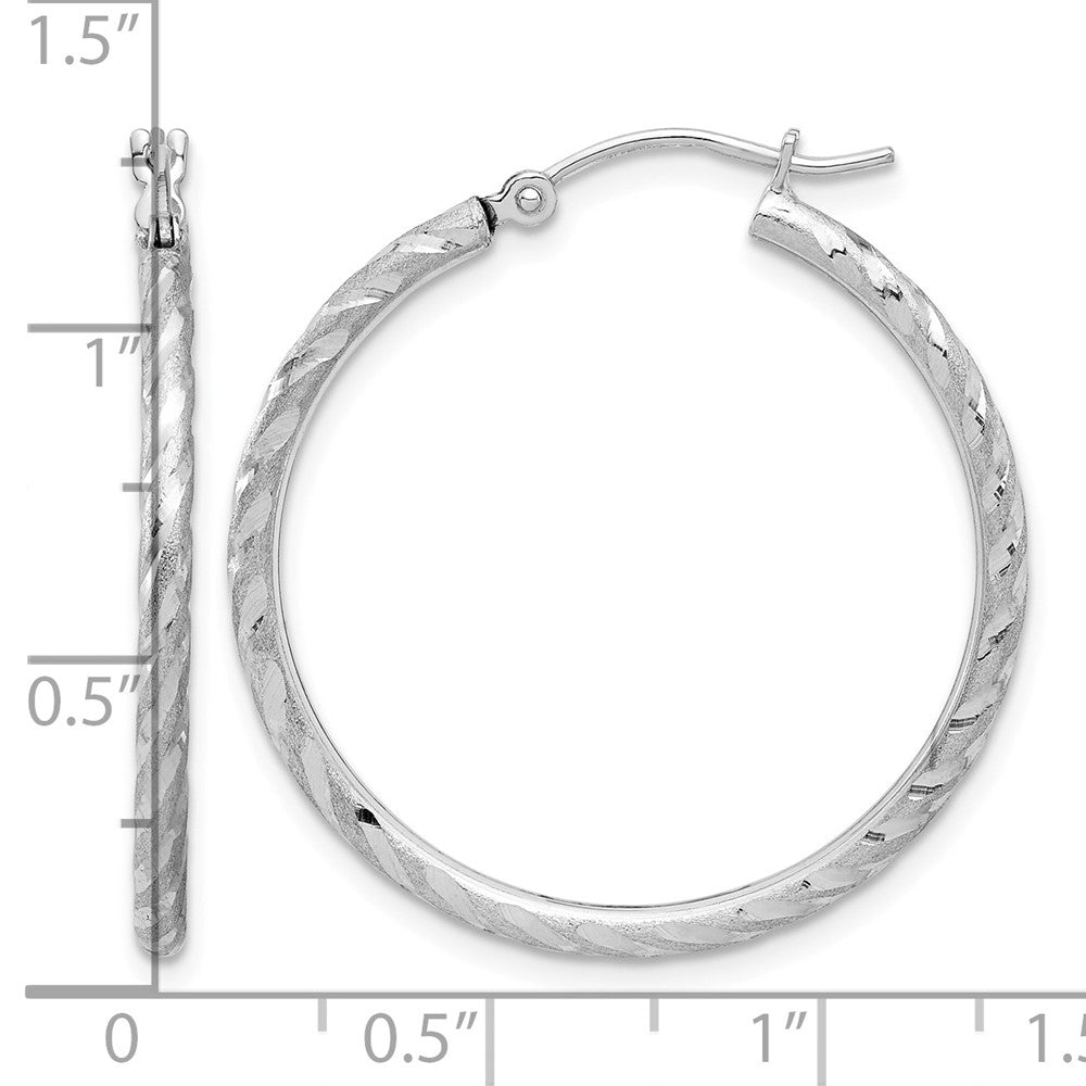 10k White Gold Polished and Satin D/C 2.00mm Hoop Earrings