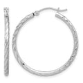 10k White Gold Polished and Satin D/C 2.00mm Hoop Earrings
