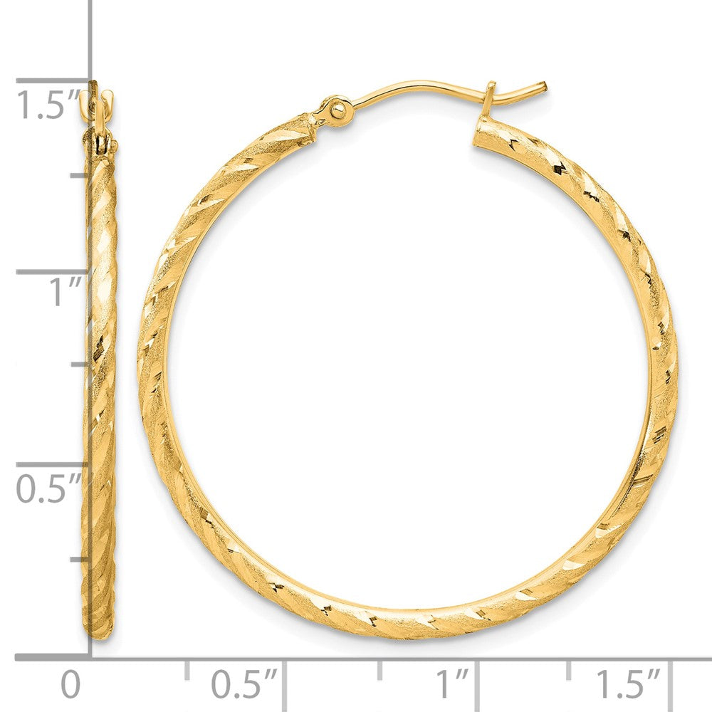10k Polished and Satin D/C 2.00mm Hoop Earrings