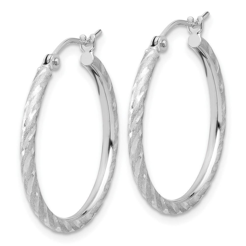 10k White Gold Polished and Satin D/C 2.00mm Hoop Earrings