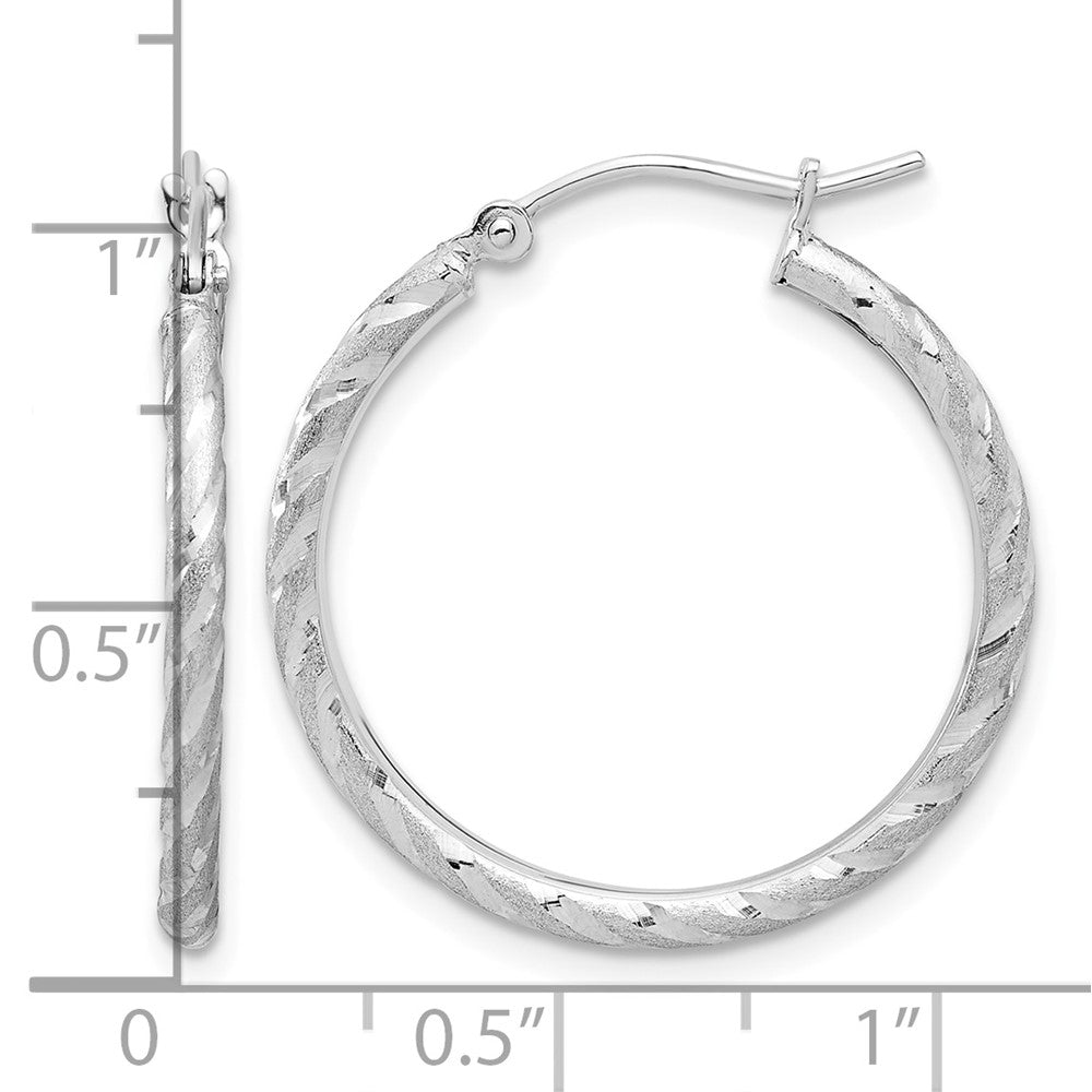 10k White Gold Polished and Satin D/C 2.00mm Hoop Earrings