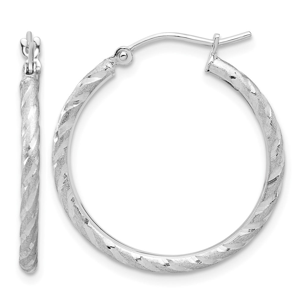 10k White Gold Polished and Satin D/C 2.00mm Hoop Earrings