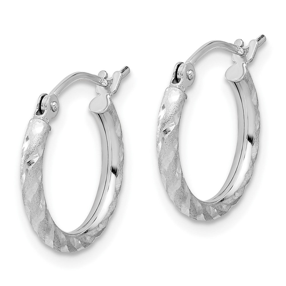 10k White Gold Polished and Satin D/C 2.00mm Hoop Earrings