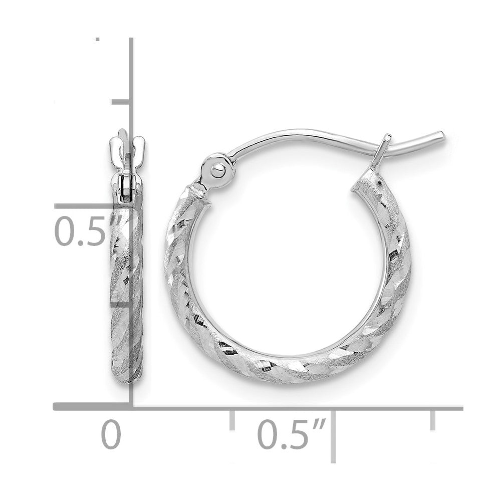 10k White Gold Polished and Satin D/C 2.00mm Hoop Earrings
