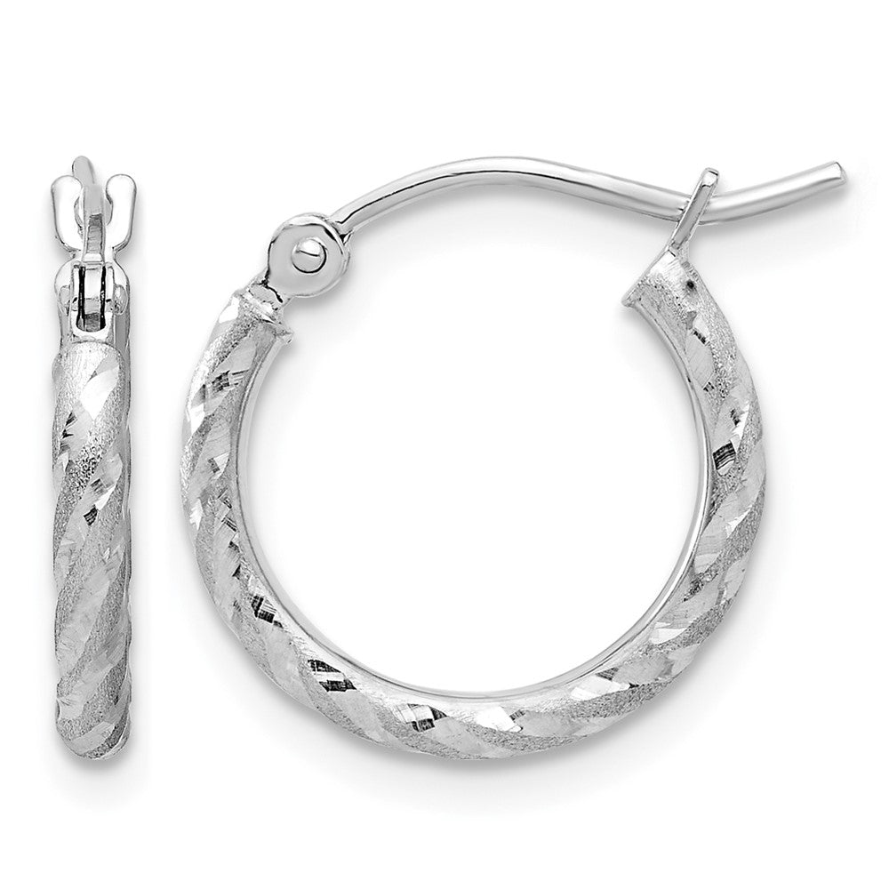 10k White Gold Polished and Satin D/C 2.00mm Hoop Earrings