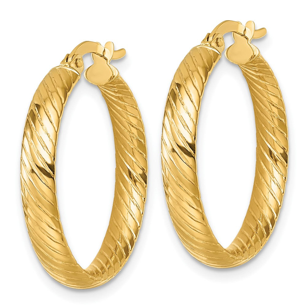 10K Polished and Textured Hoop Earrings