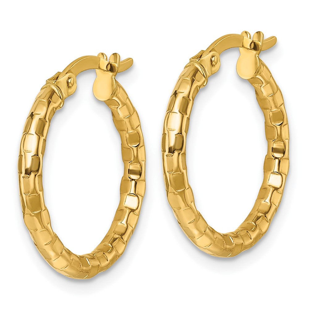 10K Polished and Textured Hoop Earrings