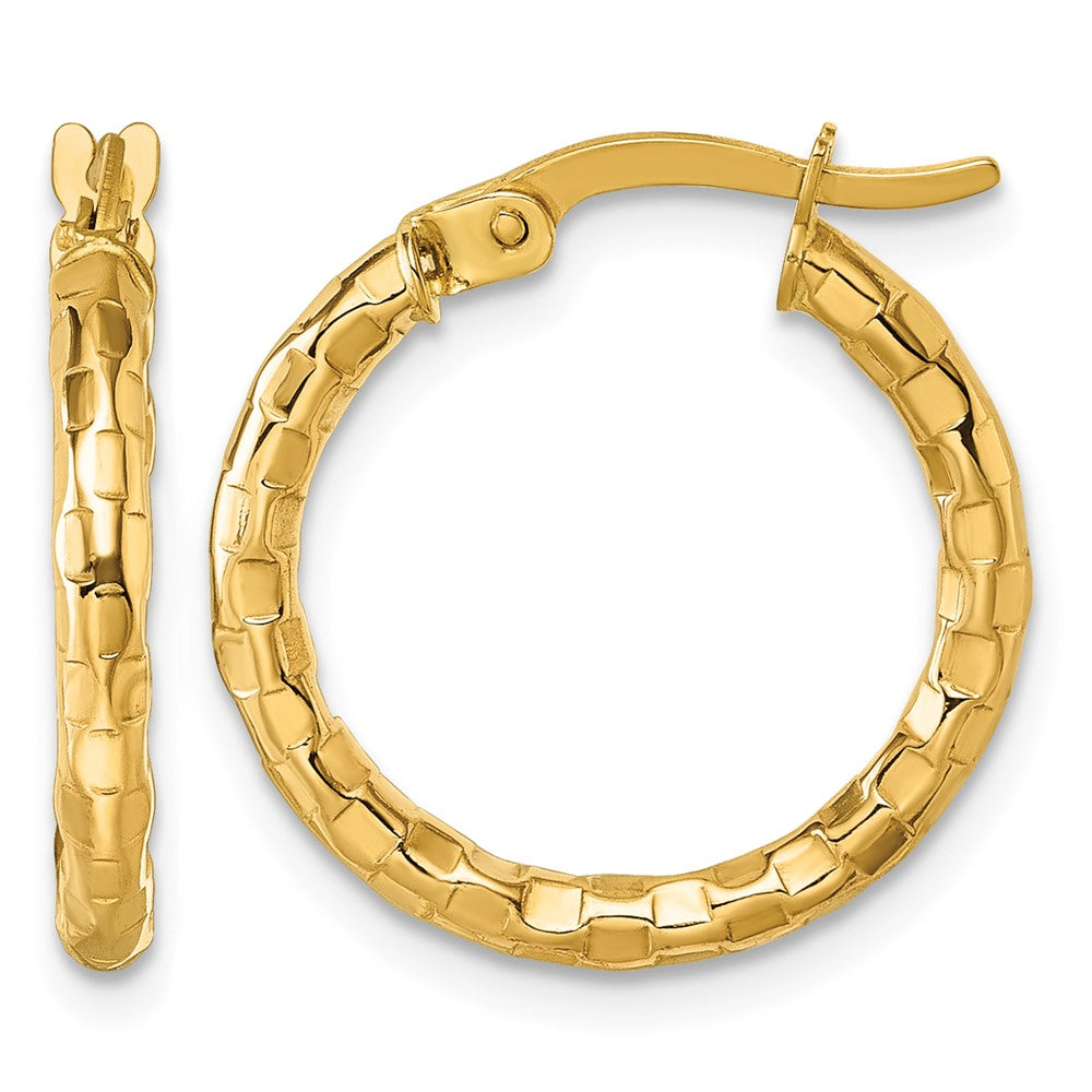 10K Polished and Textured Hoop Earrings