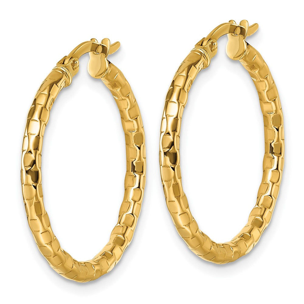 10K Polished and Textured Hoop Earrings