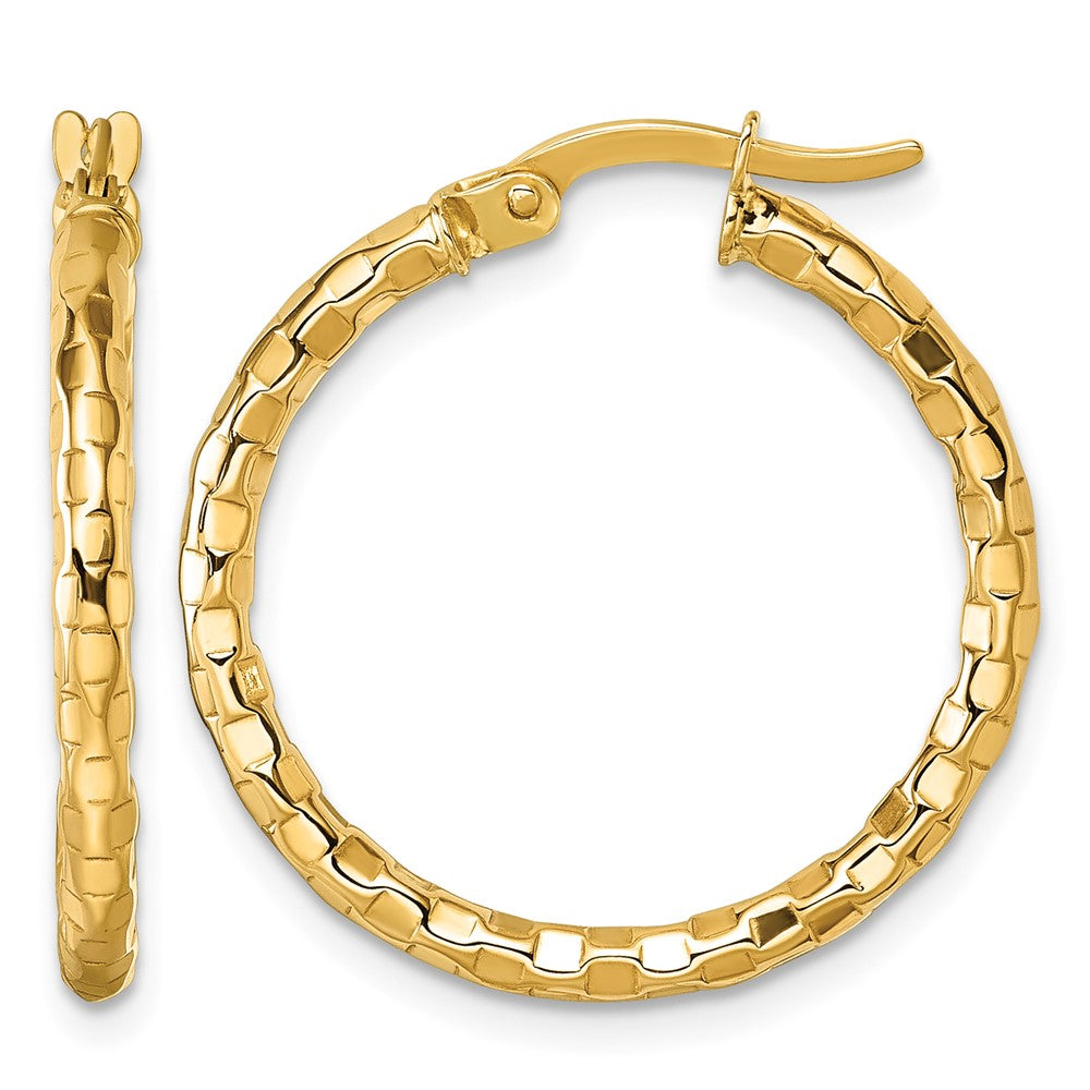10K Polished and Textured Hoop Earrings