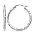 10k White Gold Satin and Diamond-cut 2mm Round Hoop Earrings